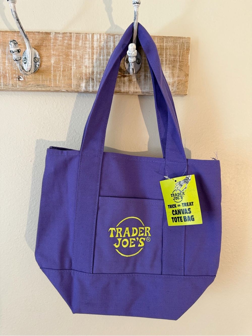 💜🎃 NEW WITH TAG – Trader Joe’s Halloween Mini Tote! 💚👻Purple/ Green
